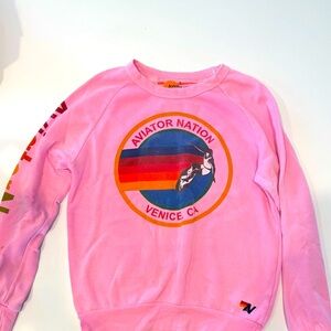 Aviator Nation Pink Sweatshirt with Rainbow Logo